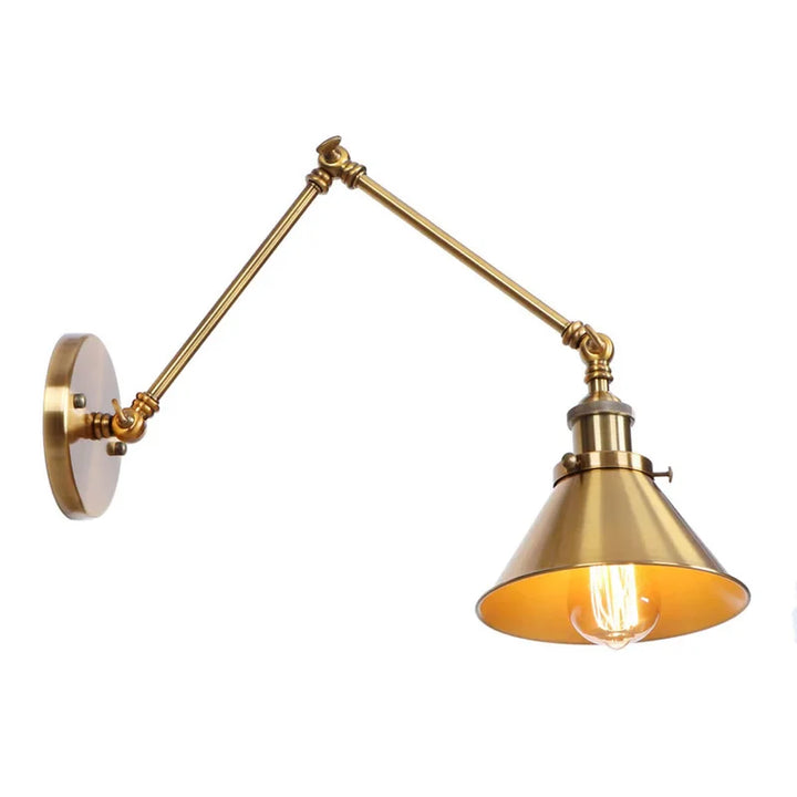 Industrial Wall Sconce with Extended Adjustable Arm in Brass Finish