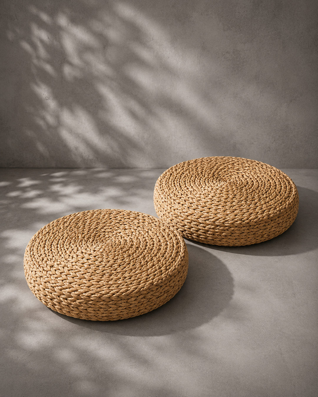 Handwoven Natural Floor Pouf Set