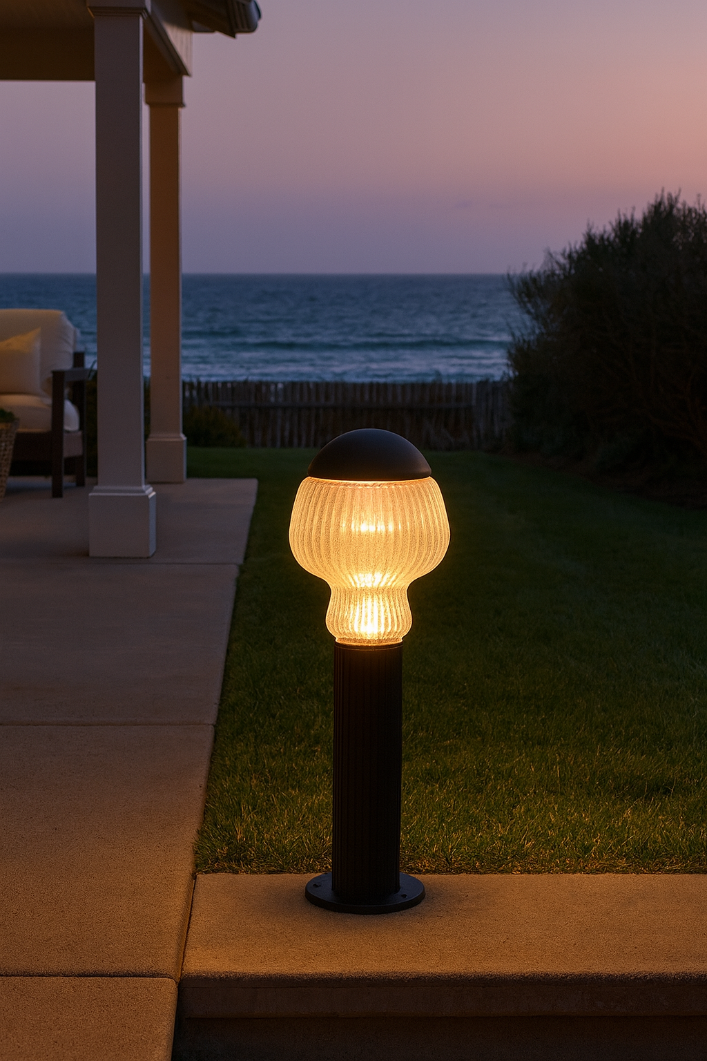 Ribbed Glass Outdoor Bollard Light