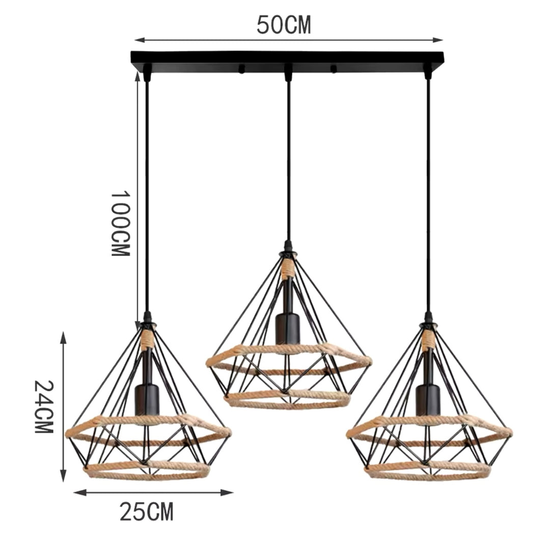 Modern Industrial Triple Pendant Light with Geometric Design