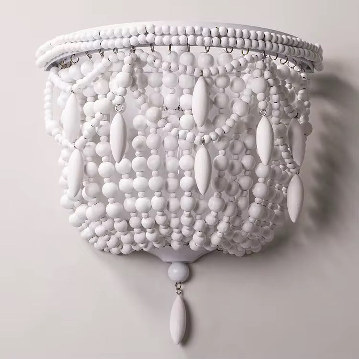 Bohemian Beaded Wall Sconce with White Wooden Beads