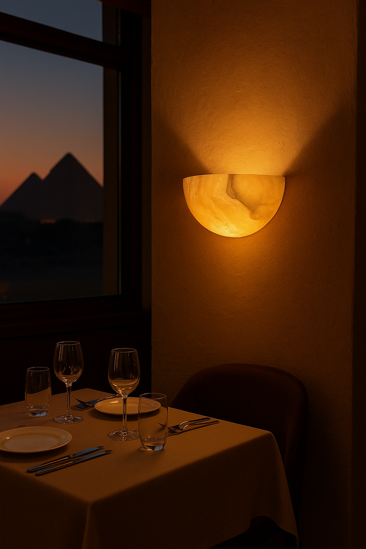 Warm Alabaster Half-Bowl Wall Sconce