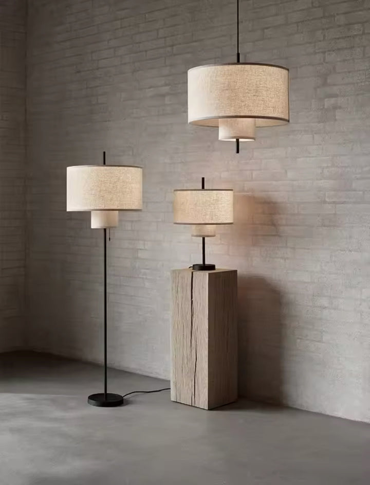 Modern Floor Lamp | Table Lamp | Pendant light Set with Fabric Shades