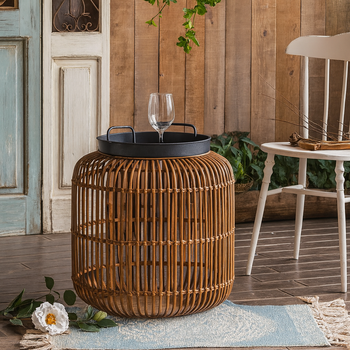 Rattan Lantern with Metal Top