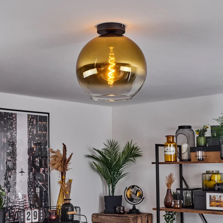 Modern Amber Glass Globe Ceiling Light