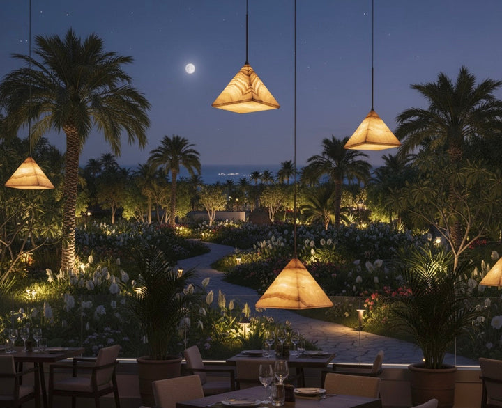 Warm Pyramid AlabasterPendant Light