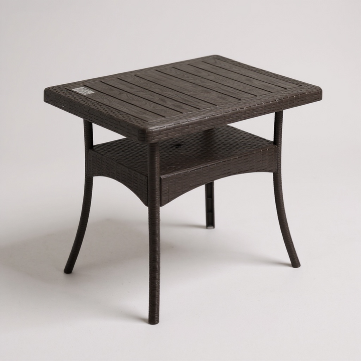 Dark Woven Outdoor Side Table with Shelf