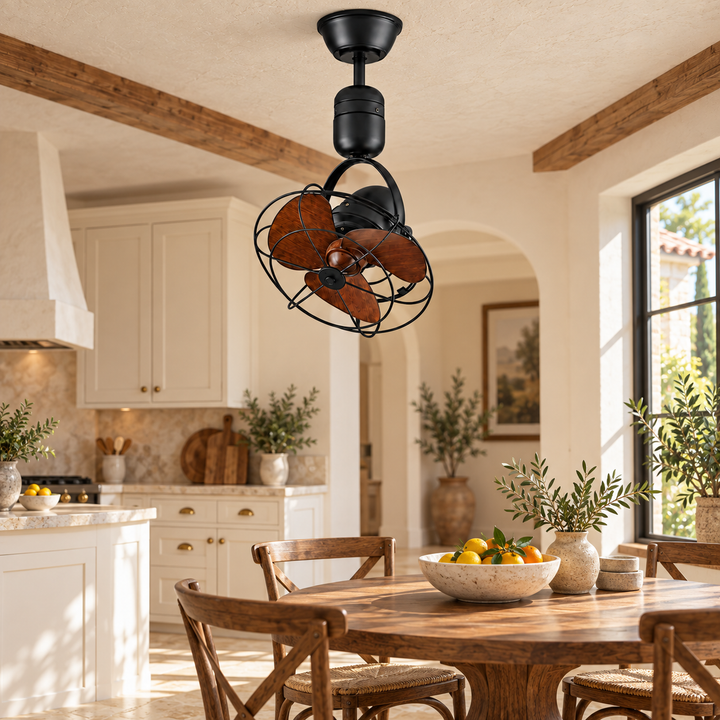 Black Ceiling Fan with Wood-Tone Blades