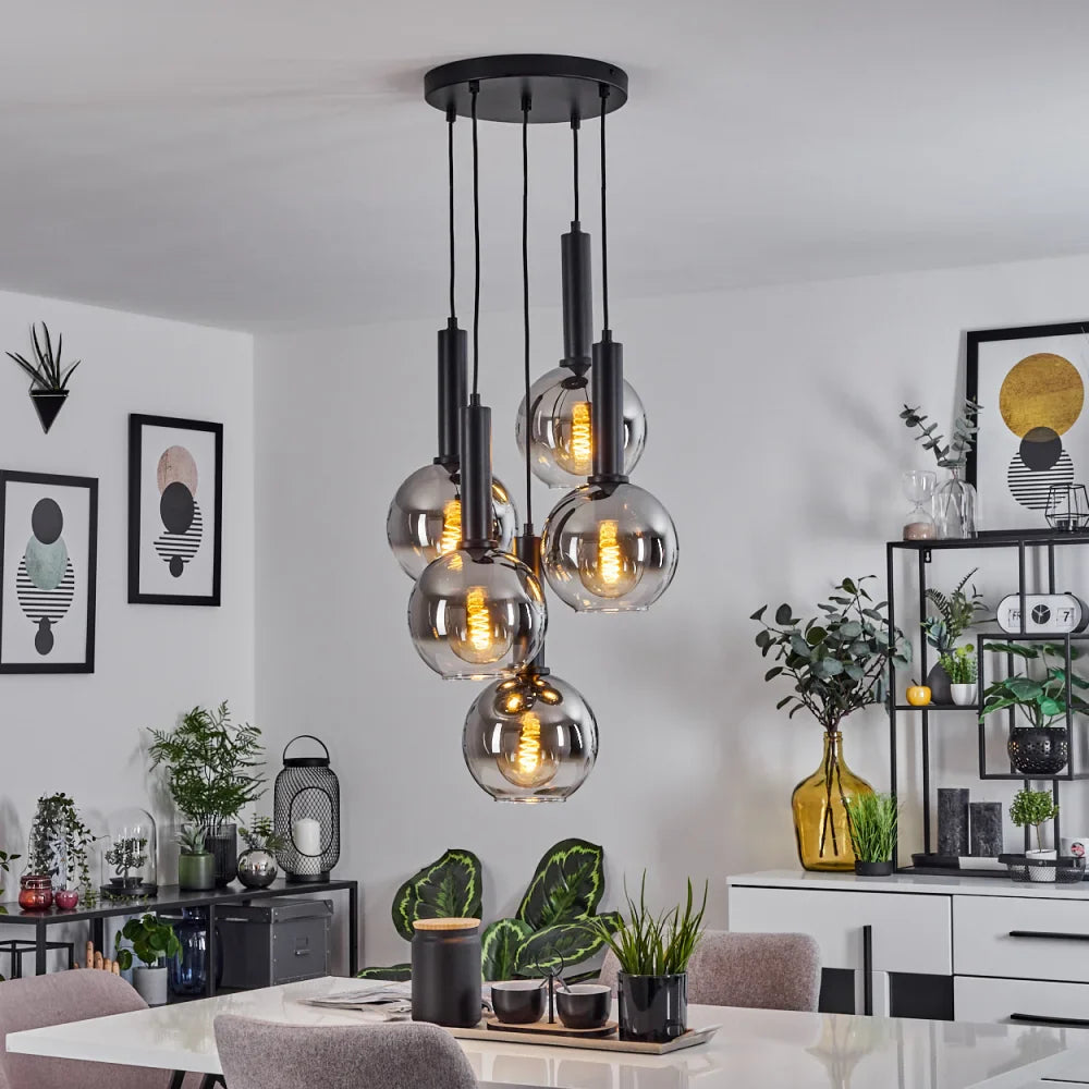 Clustered Glass Globe Pendant Light with Black Accents