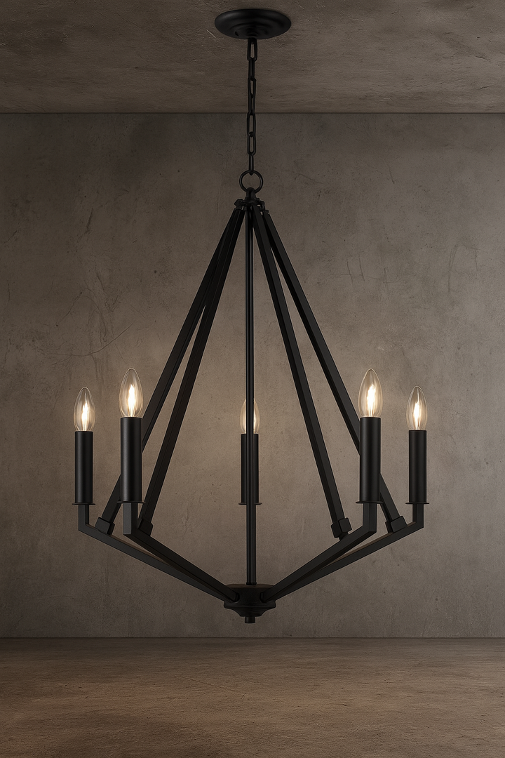 Modern Black Chandelier – Industrial Concrete Style