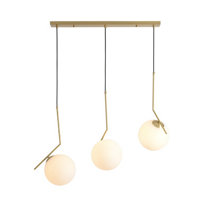 Modern Three-Globe Pendant Light with Brass Finish