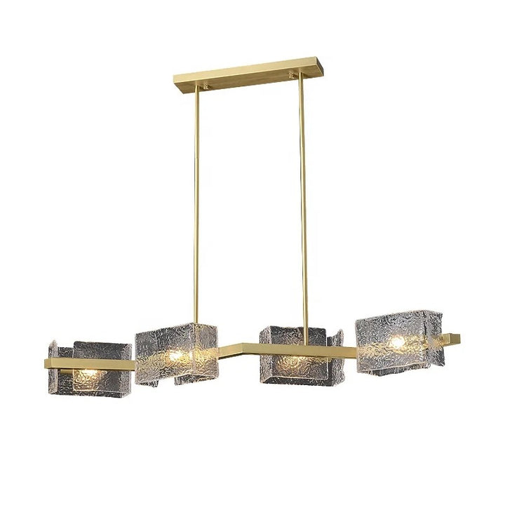 Modern Linear Pendant Light with 4 heads Textured Glass Shades