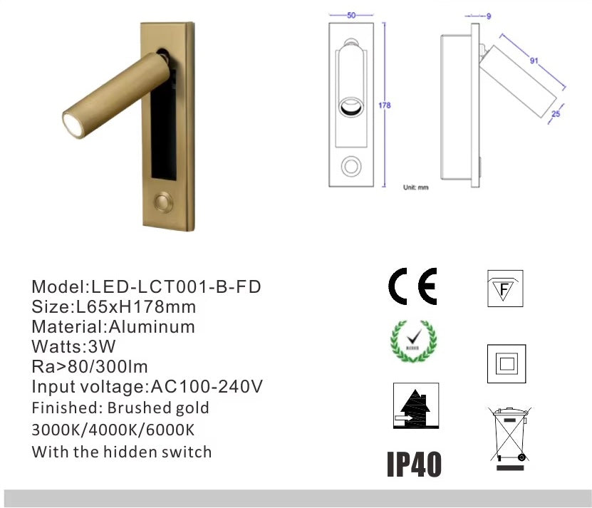 Modern Adjustable Wall Light with Brass Finish