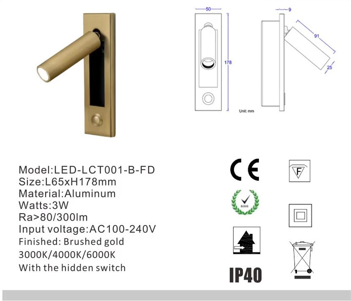 Modern Adjustable Wall Light with Brass Finish