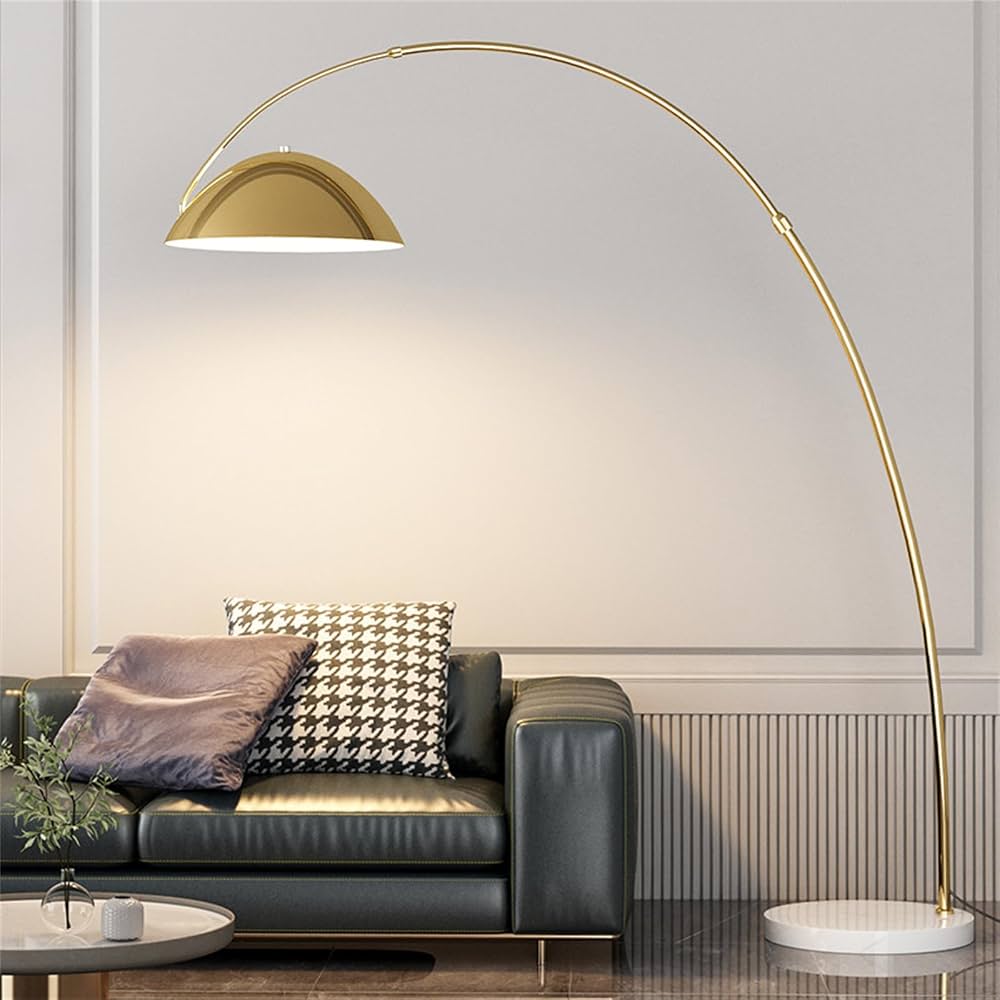 Brass Arc Floor Lamp with Dome Shade