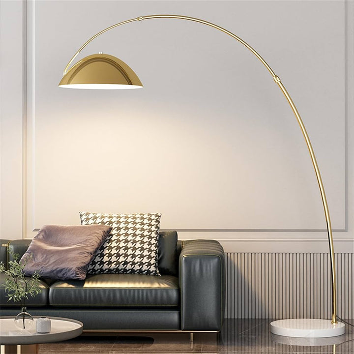 Brass Arc Floor Lamp with Dome Shade