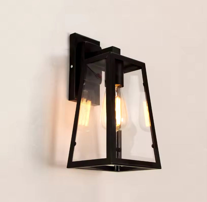 Vintage Black Wall Lantern Sconce with Glass Panels