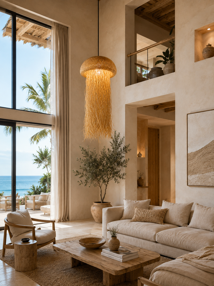 Handwoven Rattan Fringe Pendant Light