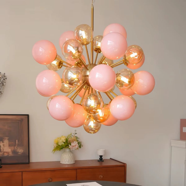 Pink and Amber Sputnik Globe Chandelier