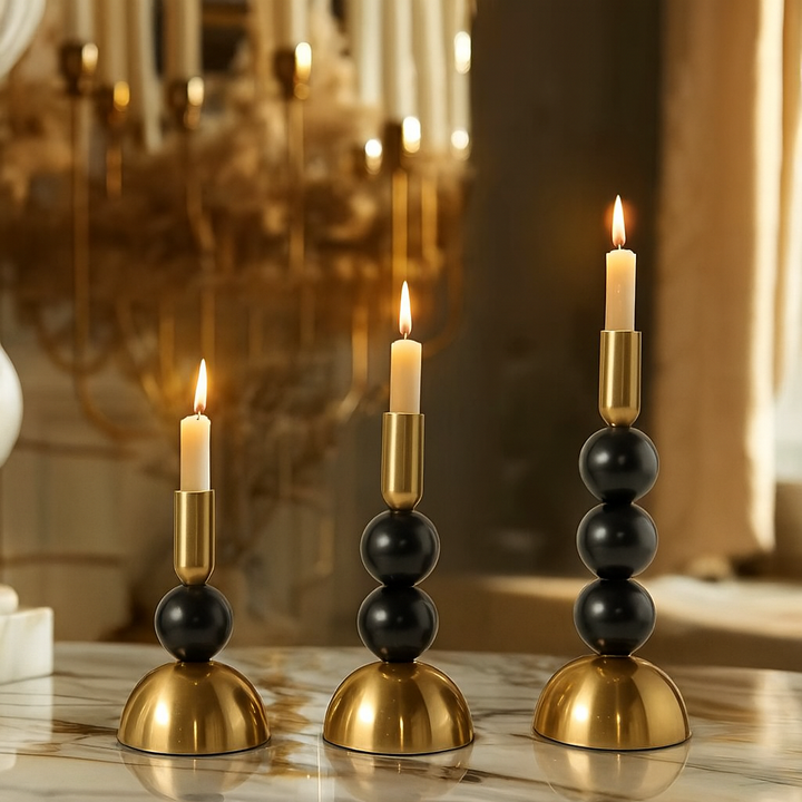 Luxury Gold & Black Modern Candle Holder Set of 3