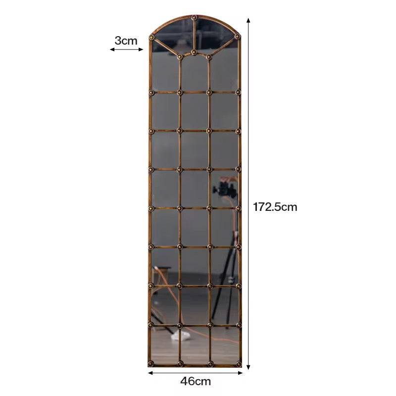 Vintage Bronze Arched Windowpane Wall Mirror