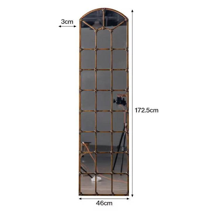 Vintage Bronze Arched Windowpane Wall Mirror