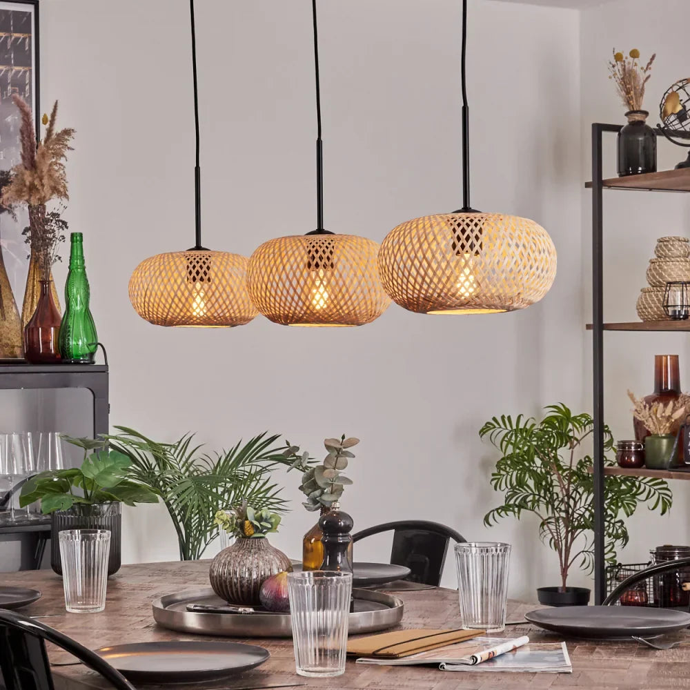 Rustic Round Woven Pendant Light Trio