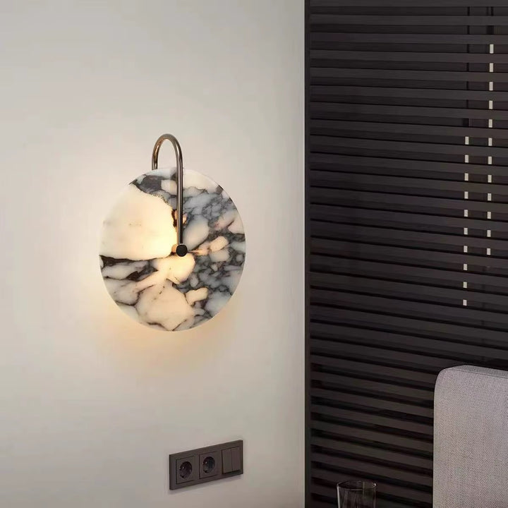 Marble-Effect Disc Wall Light with Brass Detail