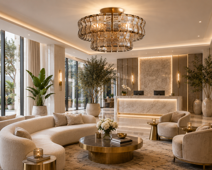 Modern Gold Flush Mount Ceiling Light with Textured Curved Glass Panels