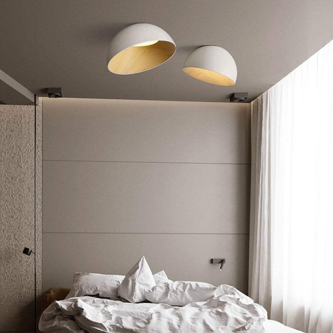 Modern White Ceiling Light with Wood Interior