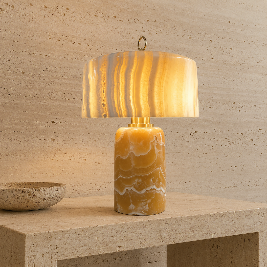 Modern Alabaster Table Lamp with Sculptural Stone Base