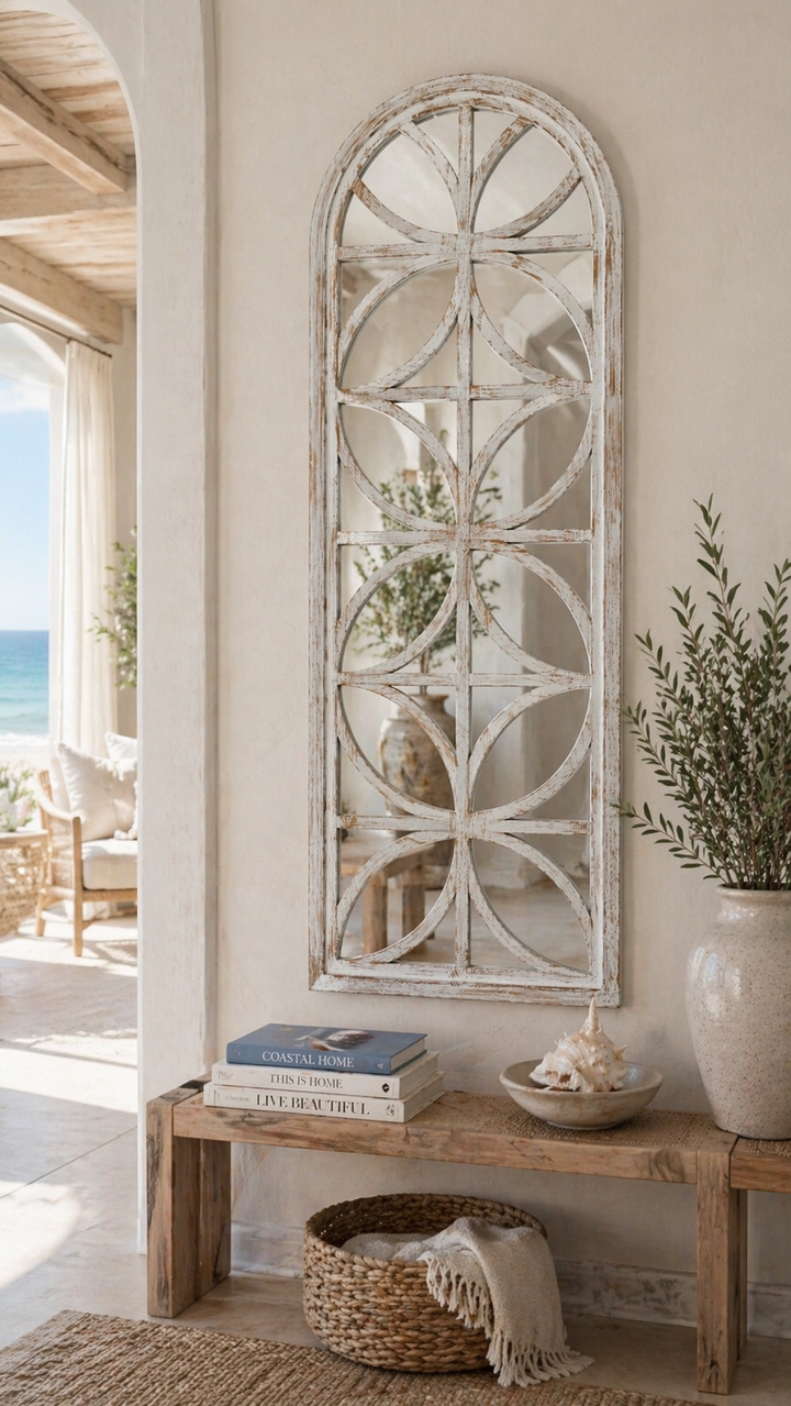 Distressed Arch Window Mirror