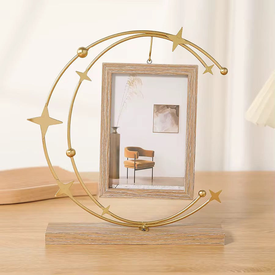 Modern Decorative Photo Frame with Golden Moon Design