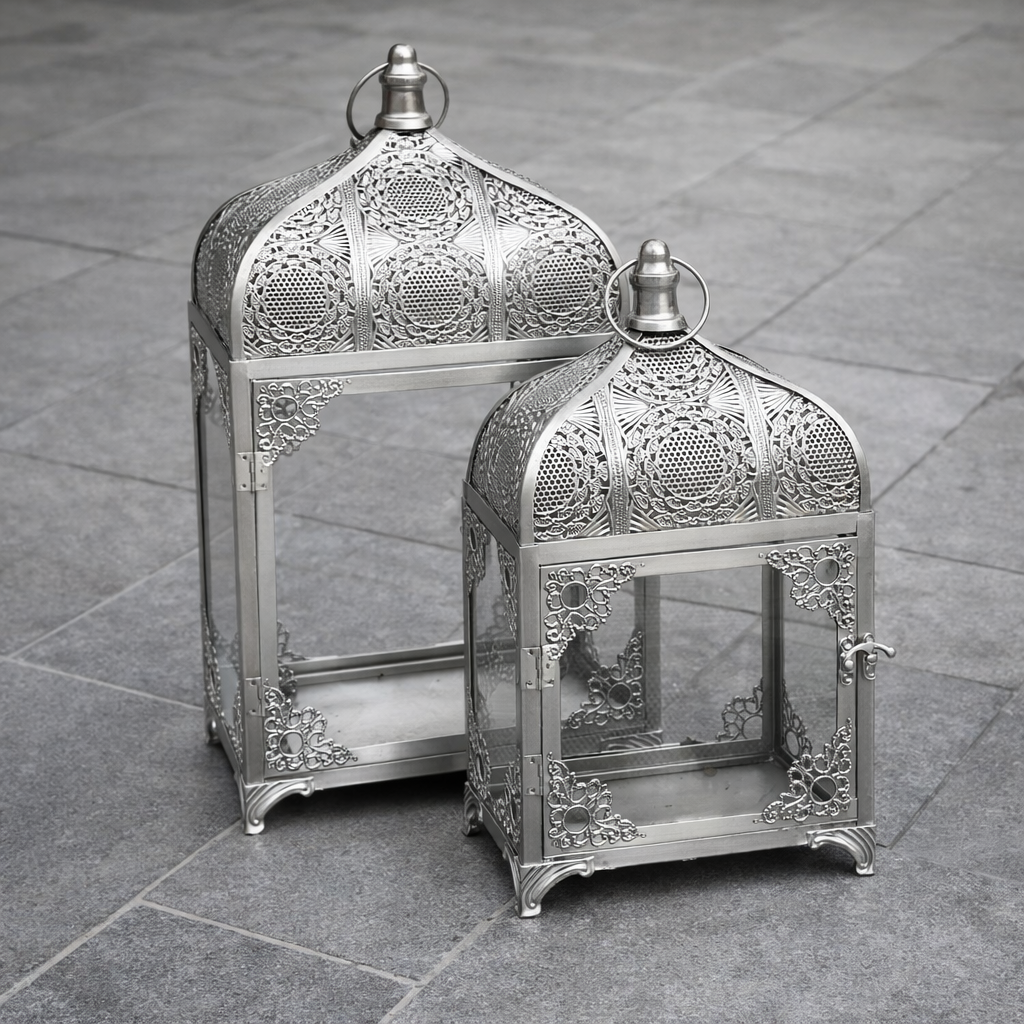 Vintage Moroccan Gold or silver Metal Lanterns (Set of 2)