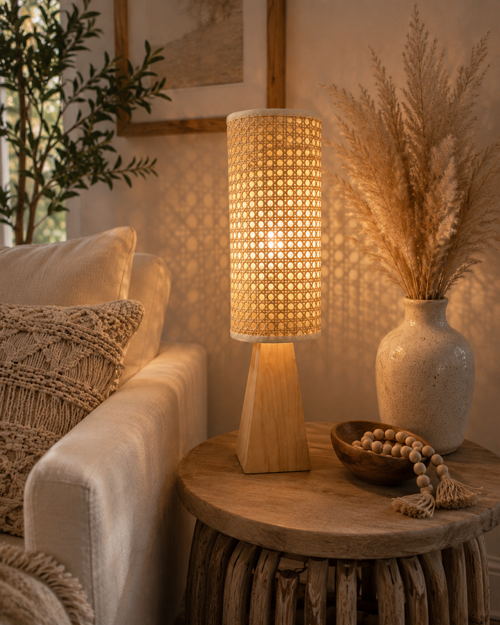 Rattan Column Table Lamp
