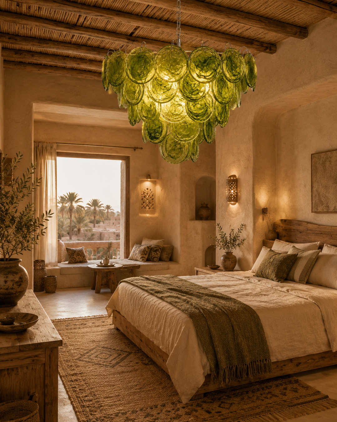 Green Glass Disc Chandelier