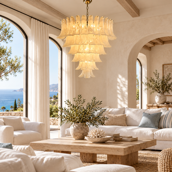 Cream Cascading Glass Panel Chandelier