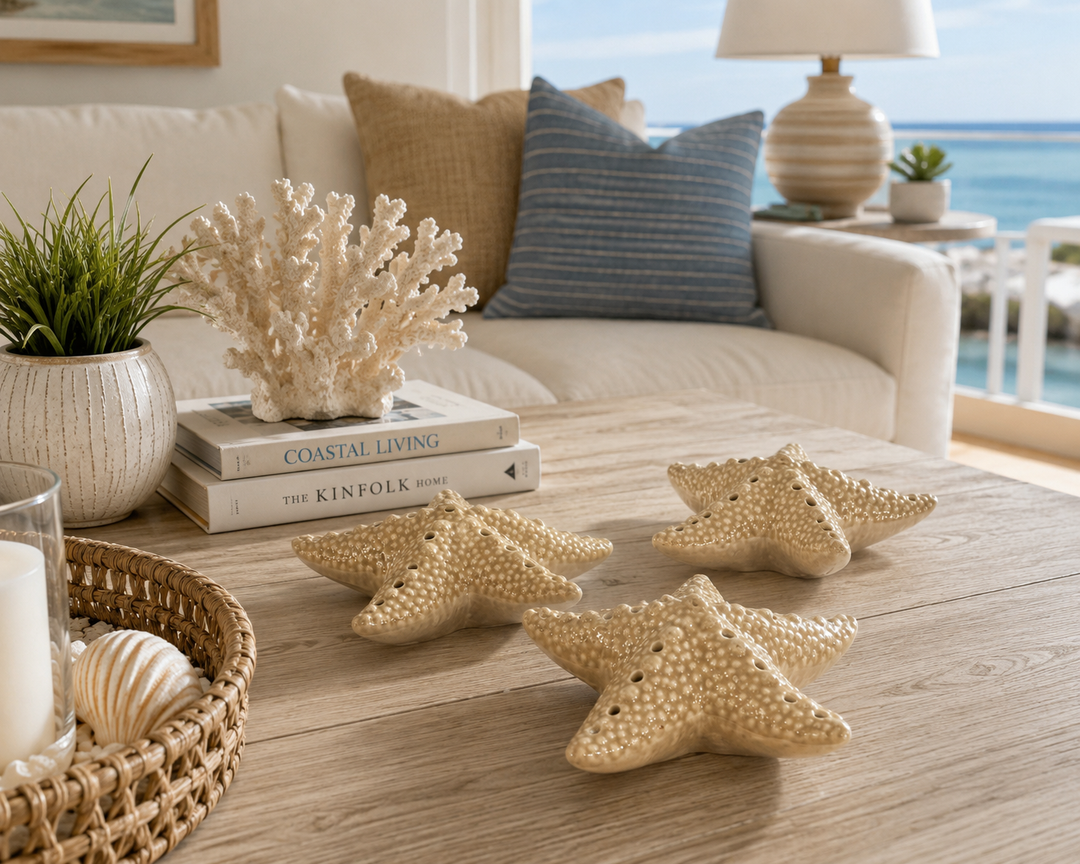 Coastal Ceramic Starfish Decorative Figurine Set