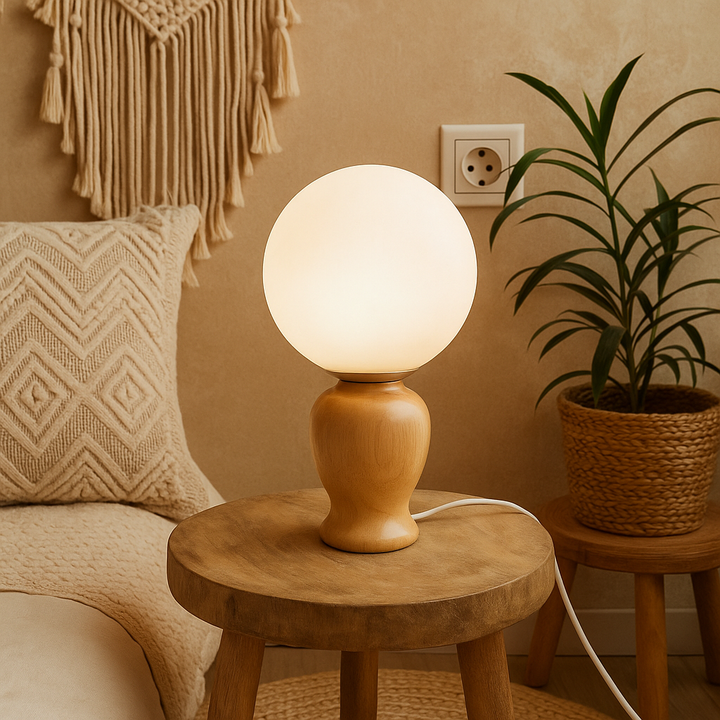 Wooden Base Globe Table Lamp