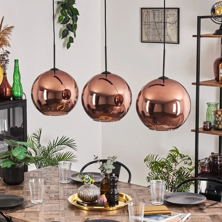 Modern Rose Gold Glass Globe Pendant Light Trio