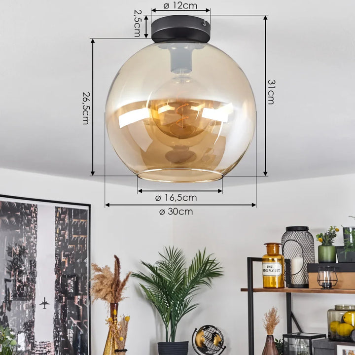 Modern Amber Glass Globe Ceiling Light