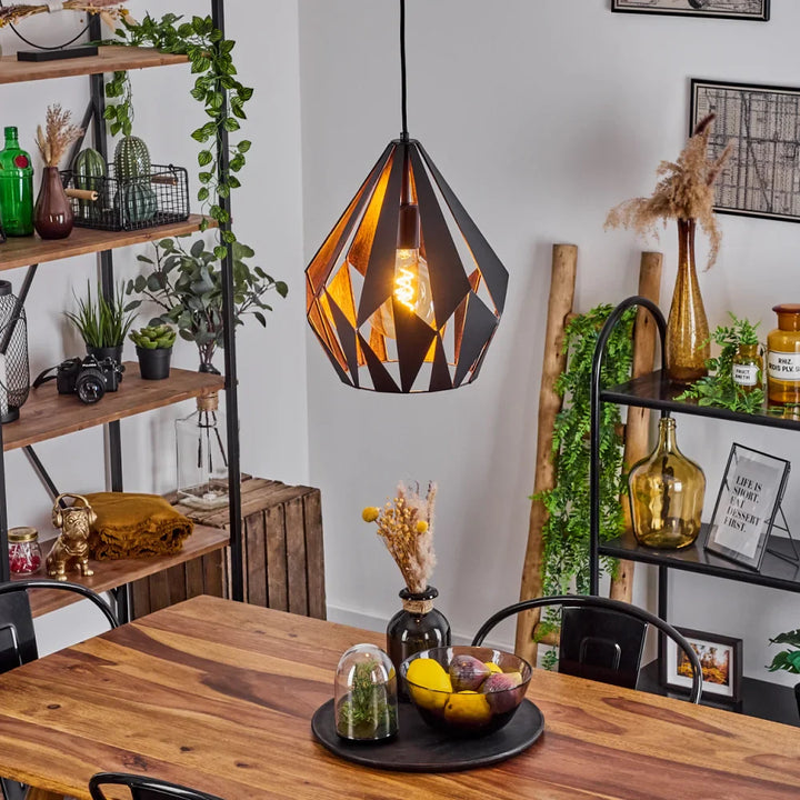 Geometric Industrial Pendant Light with Black and Gold Finish