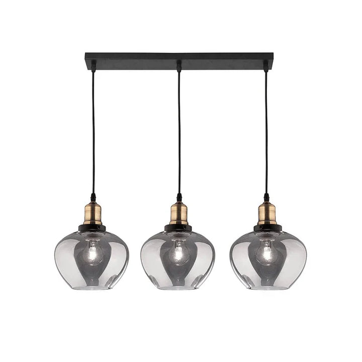 Modern Three-Light Pendant with Smoky Glass Shades