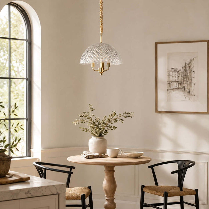 Textured Glass and Brass Pendant Light