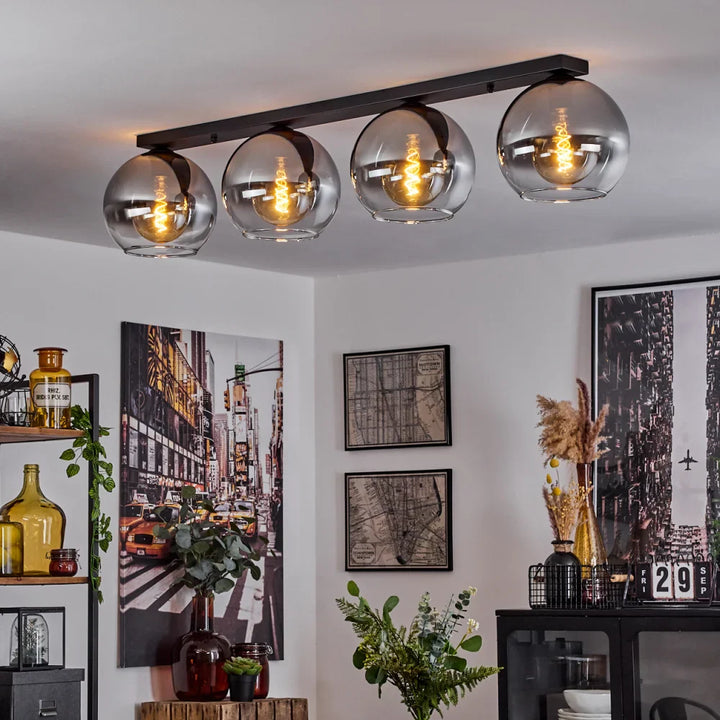 Modern Linear Ceiling Light with Smoky Glass Globes