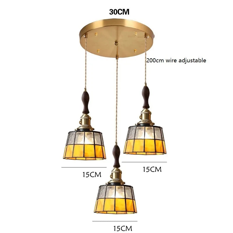 Amber Tiffany Triple Pendant Chandelier
