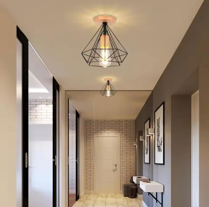 Modern Ceiling Light with Geometric Wireframe Design