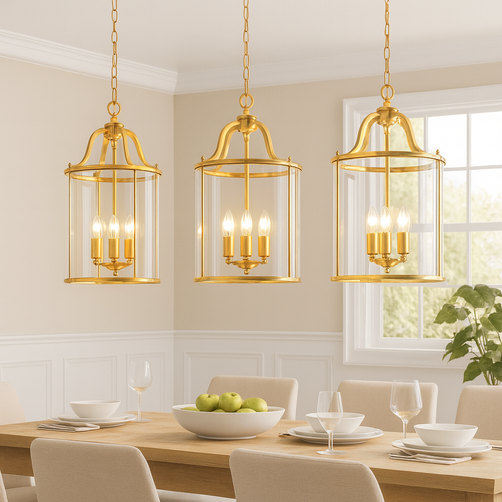 Brass or Black Glass Pendant Chandelier