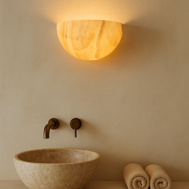 Warm Alabaster Half-Bowl Wall Sconce