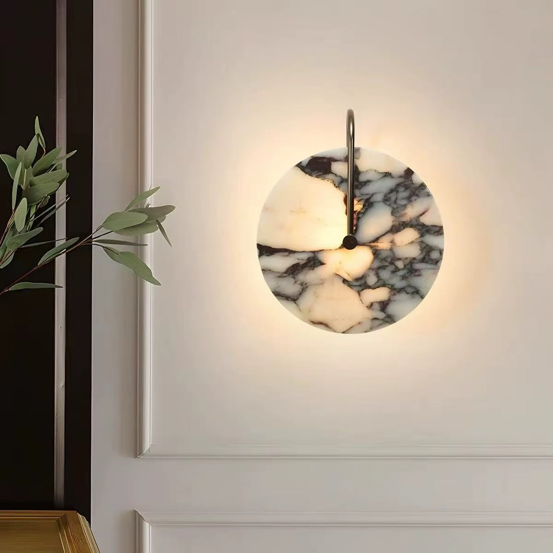 Marble-Effect Disc Wall Light with Brass Detail